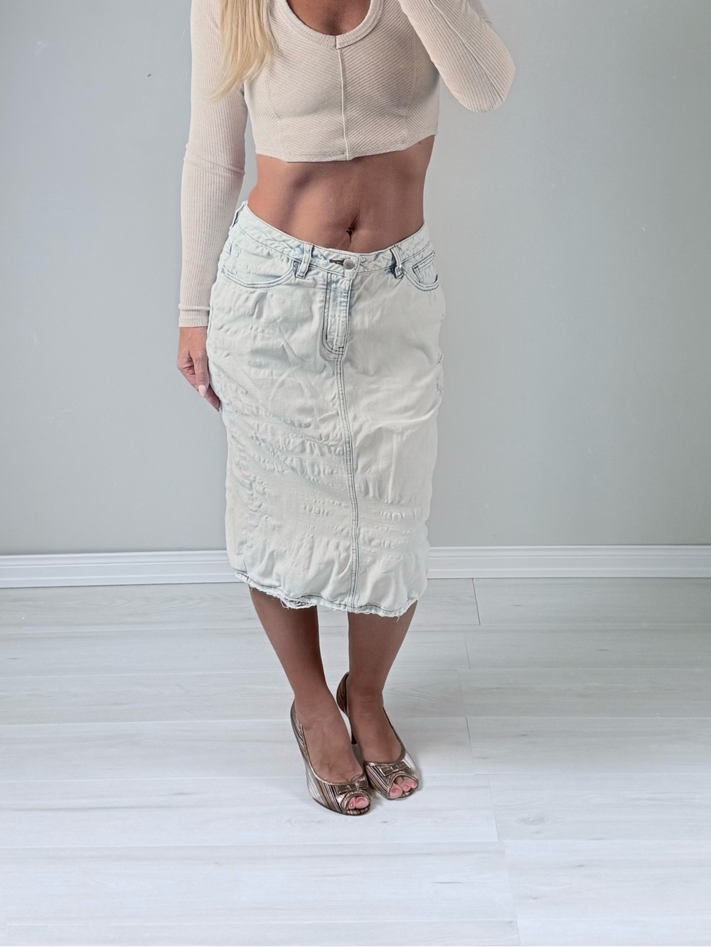Jupe de Abby Light Denim Mid-Length Pencil Skirt